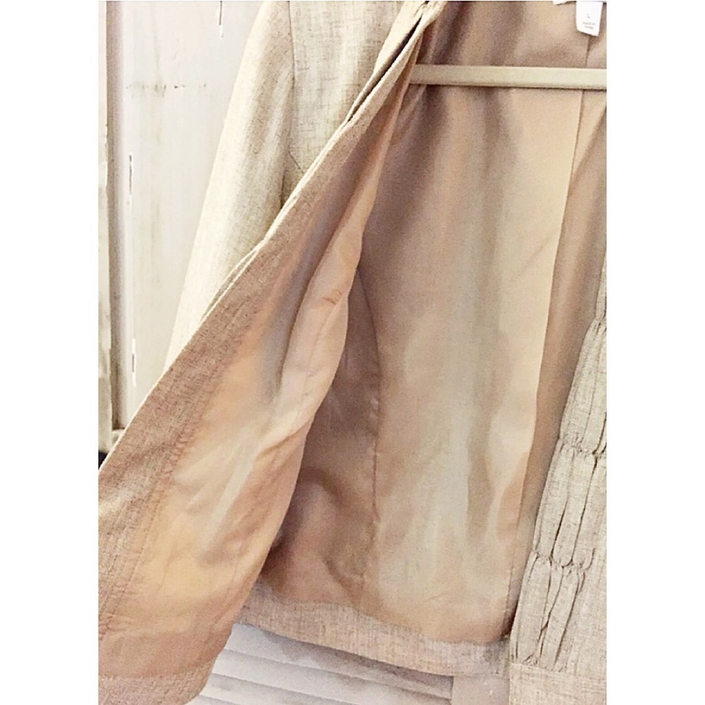 DRESSBARN Sz L Flax Open Front Jacket Ruched Lined - Picture 4 of 7